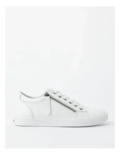 Zia White Leather Zip Up Sneaker