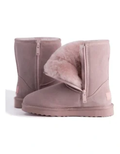 Mid Calf Zip-Up Sheepskin Boot Pale Pink -Dune London Shoes Shop 837291250 5 720x928