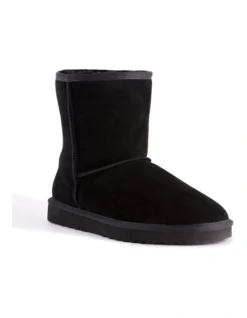 Mid Calf Zip-Up Sheepskin Boot Black
