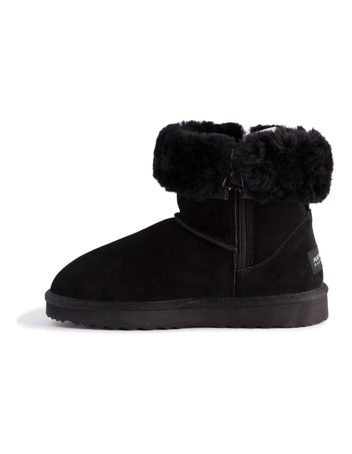 Mid Calf Zip-Up Sheepskin Boot Black 5 Mid Calf Zip-Up Sheepskin Boot Black - Image 5