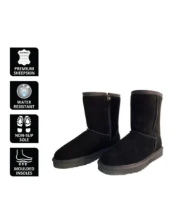 Mid Calf Zip-Up Sheepskin Boot Black 12 Mid Calf Zip-Up Sheepskin Boot Black -Dune London Shoes Shop 837291520 6 720x928