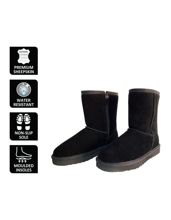 Mid Calf Zip-Up Sheepskin Boot Black 6 Mid Calf Zip-Up Sheepskin Boot Black - Image 6