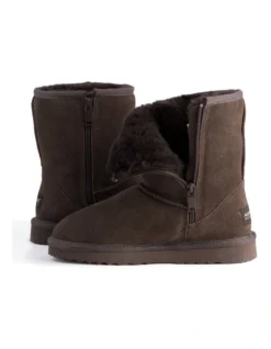 Mid Calf Zip-Up Sheepskin Boot Chocolate -Dune London Shoes Shop 837291610 5 720x928