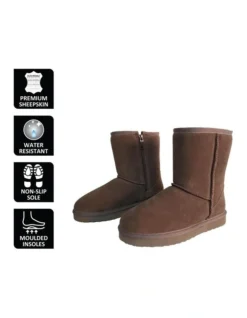 Mid Calf Zip-Up Sheepskin Boot Chocolate -Dune London Shoes Shop 837291610 6 720x928