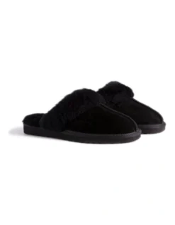 Unisex Sheepskin Wool Sydney Slippers Black -Dune London Shoes Shop 837292150 6 720x928
