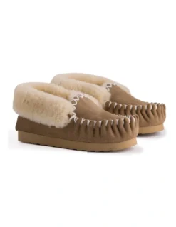 Hand Stitched Womens Sheepskin Moccasin Chestnut/Tan -Dune London Shoes Shop 837292600 7 720x928