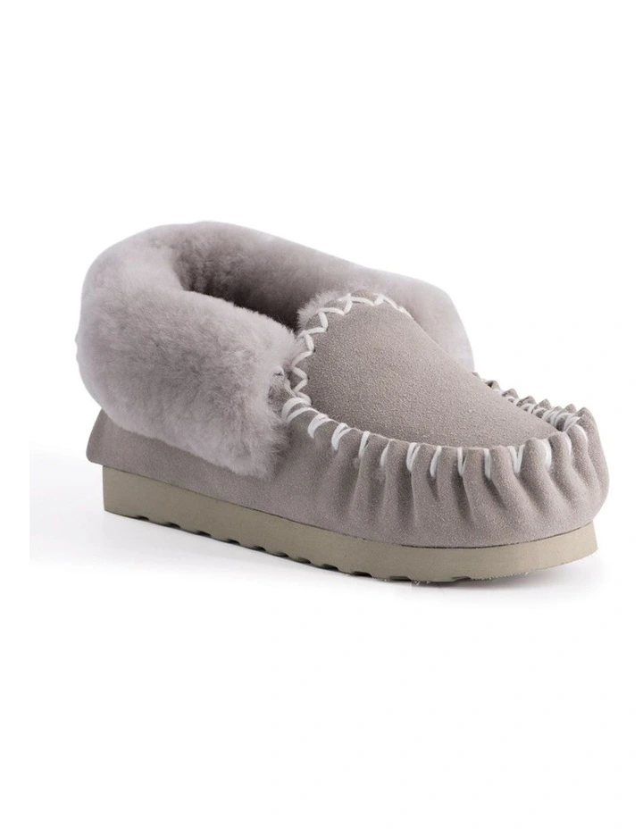 Hand Stitched Womens Sheepskin Moccasin Light Grey 1 Hand Stitched Womens Sheepskin Moccasin Light Grey