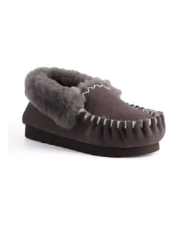 Hand Stitched Womens Sheepskin Moccasin Dark Grey
