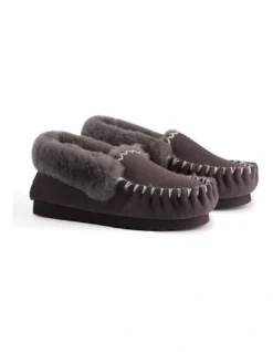 Hand Stitched Womens Sheepskin Moccasin Dark Grey -Dune London Shoes Shop 837293950 7 720x928