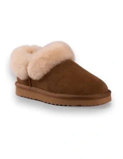 AUS WOOLI UGG UNISEX SHEEPSKIN WOOL TRADITIONAL ANKLE SLIPPERS Tan