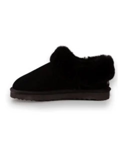 AUS WOOLI UGG UNISEX SHEEPSKIN WOOL TRADITIONAL ANKLE SLIPPERS Black -Dune London Shoes Shop 851402170 4 720x928