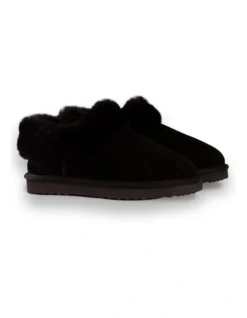 AUS WOOLI UGG UNISEX SHEEPSKIN WOOL TRADITIONAL ANKLE SLIPPERS Black -Dune London Shoes Shop 851402170 6 720x928