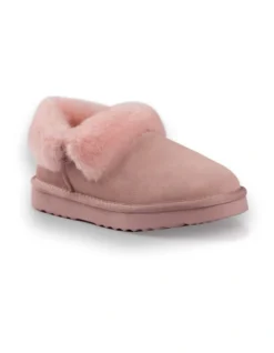 AUS WOOLI UGG UNISEX SHEEPSKIN WOOL TRADITIONAL ANKLE SLIPPERS Pale Pink