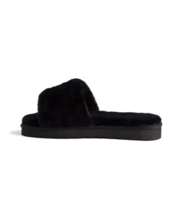 AUS WOOLI UGG WOMEN SHEEPSKIN FLUFF SLIDE Black -Dune London Shoes Shop 851402530 4 720x928