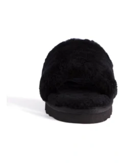 AUS WOOLI UGG WOMEN SHEEPSKIN FLUFF SLIDE Black -Dune London Shoes Shop 851402530 5 720x928