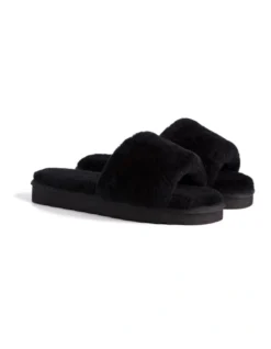 AUS WOOLI UGG WOMEN SHEEPSKIN FLUFF SLIDE Black -Dune London Shoes Shop 851402530 6 720x928