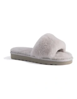AUS WOOLI UGG WOMEN SHEEPSKIN FLUFF SLIDE Light Grey