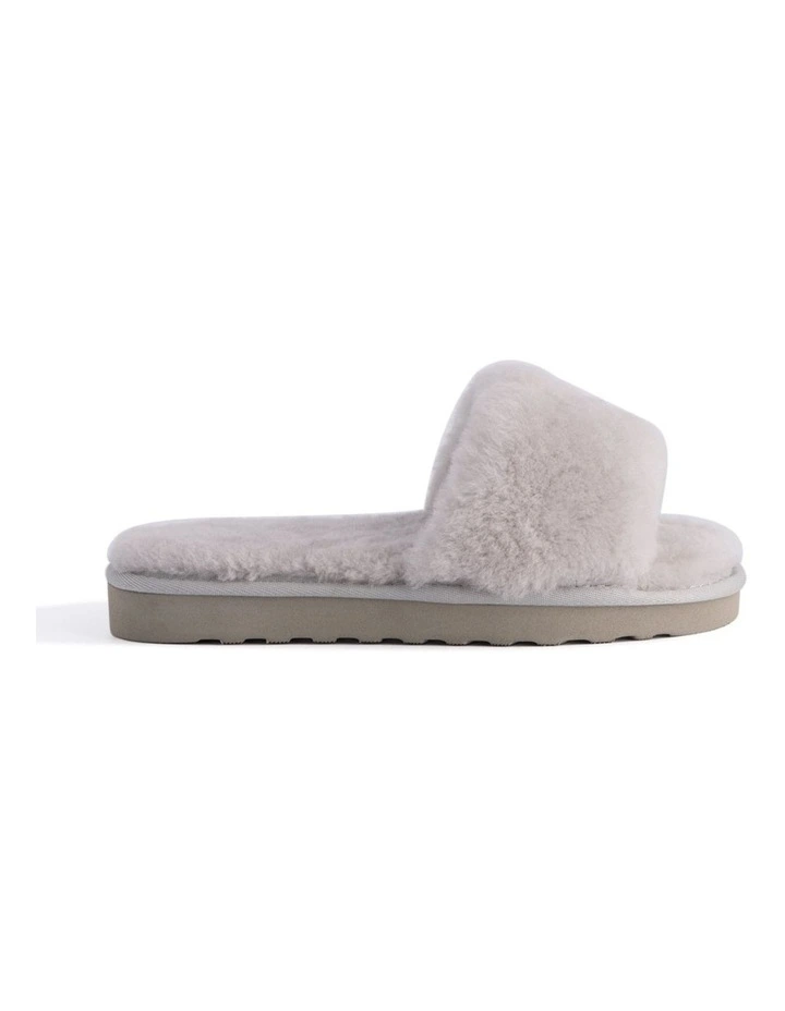 AUS WOOLI UGG WOMEN SHEEPSKIN FLUFF SLIDE Light Grey 2 AUS WOOLI UGG WOMEN SHEEPSKIN FLUFF SLIDE Light Grey - Image 2