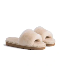 AUS WOOLI UGG WOMEN SHEEPSKIN FLUFF SLIDE Chestnut/Tan -Dune London Shoes Shop 851402800 6 720x928