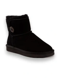 AUS WOOLI UGG SHORT SHEEPSKIN BUTTON BOOT Black
