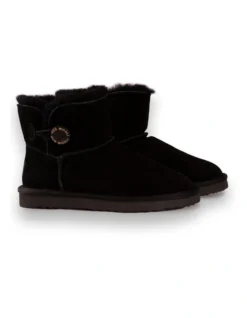 AUS WOOLI UGG SHORT SHEEPSKIN BUTTON BOOT Black -Dune London Shoes Shop 851403340 6 720x928