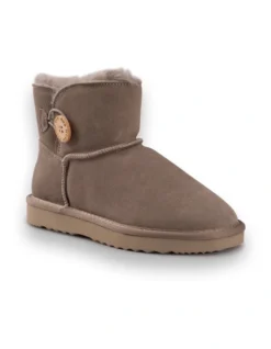 AUS WOOLI UGG SHORT SHEEPSKIN BUTTON BOOT Li Ght Grey