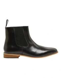 Oxford Boris Black Leather Long Chelsea Boots
