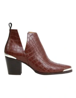 Austin Chocolate Croc Embossed Ankle Boot