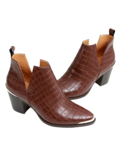 Austin Chocolate Croc Embossed Ankle Boot -Dune London Shoes Shop 914093650 4 720x928