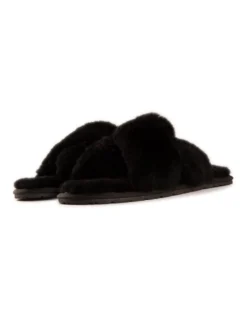 Sheepskin Wool Brighton Black Slippers -Dune London Shoes Shop 920807470 3 720x928