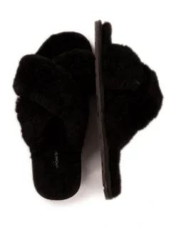 Sheepskin Wool Brighton Black Slippers -Dune London Shoes Shop 920807470 7 720x928