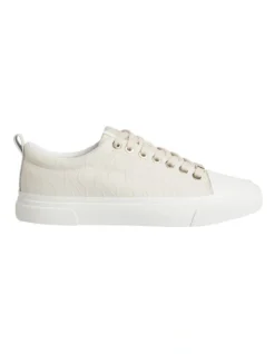 Calvin Klein Recycled Vulcanized Neutral Monogram Sneakers In Cream