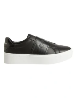 Calvin Klein Leather Flatform Slip On Sneakers In Black