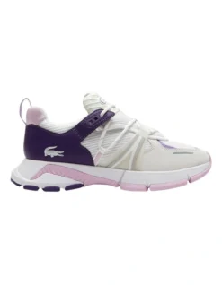 Lacoste L003 Textile Sneakers In White/Purple