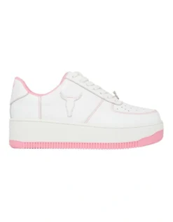 Windsor Smith Rebound Leather Sneaker In White/Bubblegum