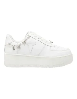 Windsor Smith Roses Leather Sneaker In White/Silver