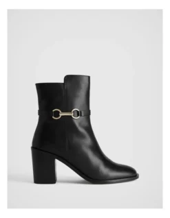 Snaffle Leather 75mm Heeled Boot In Black