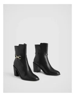 Snaffle Leather 75mm Heeled Boot In Black -Dune London Shoes Shop 987607540 3 720x928