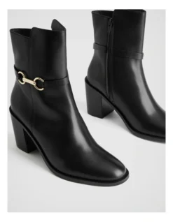 Snaffle Leather 75mm Heeled Boot In Black -Dune London Shoes Shop 987607540 4 720x928