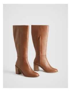 Leather Calf Height 75mm Heeled Boot In Cinnamon -Dune London Shoes Shop 987608080 3 720x928