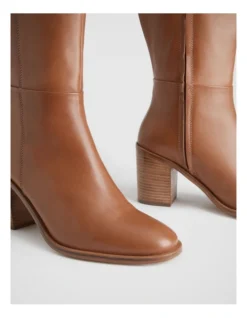 Leather Calf Height 75mm Heeled Boot In Cinnamon -Dune London Shoes Shop 987608080 4 720x928